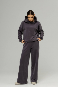 Серый костюм из футера с велюром, свитшот и брюки на манжете Twok 400816 графит - фото 1