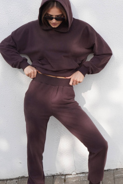 Коричневый костюм из футера с велюром, свитшот и брюки на манжете Twok 400819 шоколад - фото 5