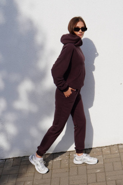 Коричневый костюм из футера с велюром, свитшот и брюки на манжете Twok 400819 шоколад - фото 3