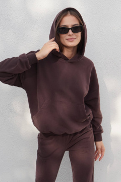Коричневый костюм из футера с велюром, свитшот и брюки на манжете Twok 400819 шоколад - фото 1