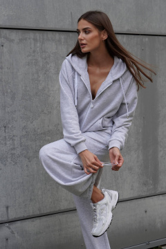 Костюм из футера с велюром бомбер и брюки палаццо Twok 400921 белый меланж - фото 4