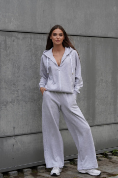 Костюм из футера с велюром бомбер и брюки палаццо Twok 400921 белый меланж - фото 1