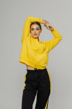 Двухцветный костюм из футера с бомбером и брюками палаццо Twok 500803 желтый/черный - фото 4