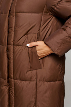 Пальто зимнее прямого силуэта из плащёвой ткани Beautiful&Free 6247 шоколад - фото 4