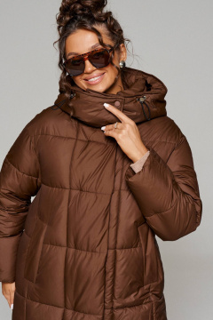 Пальто зимнее прямого силуэта из плащёвой ткани Beautiful&Free 6247 шоколад - фото 3