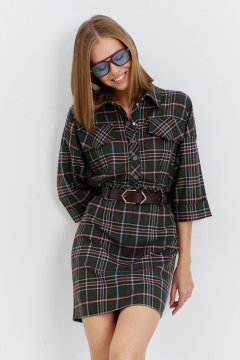 Платье из плательной ткани с отрезным поясом и карманами AG Green G540/1 зеленый - фото 5