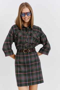 Платье из плательной ткани с отрезным поясом и карманами AG Green G540/1 зеленый - фото 2