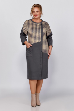 Демисезонное платье из трикотажа и хлопка с подрезами Swallow 791 светлый графит,“серо-бежевая_гусиная_лапка” - фото 2