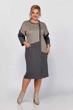Демисезонное платье из трикотажа и хлопка с подрезами Swallow 791 светлый графит,“серо-бежевая_гусиная_лапка” - фото 1