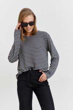 Джемпер прямого силуэта из трикотажа с молнией и пуговицей AG Green G537/9 бежево-синий - фото 4