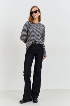 Джемпер прямого силуэта из трикотажа с молнией и пуговицей AG Green G537/9 бежево-синий - фото 1