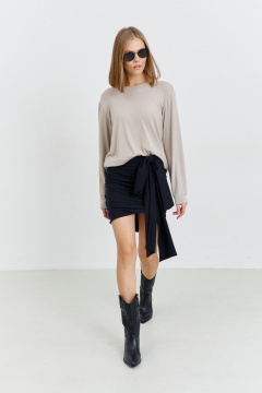 Короткая трикотажная юбка с рельефами и бантом AG Green G531/8 графит - фото 4