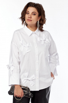 Рубашка длинная со спущенным плечом из хлопка и текстиля Grace for you 009 белый - фото 3