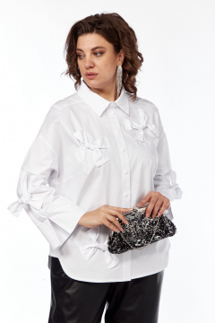 Рубашка длинная со спущенным плечом из хлопка и текстиля Grace for you 009 белый - фото 2