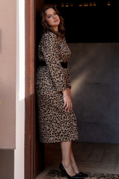 Блуза из трикотажа с рукавами и ремнем, юбка на резинке Andina city 9054-24 беж-черный - фото 5