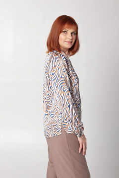 Блуза полуприлегающего силуэта с разрезами и стойкой воротником Соджи 596 кофейный+голубой - фото 3