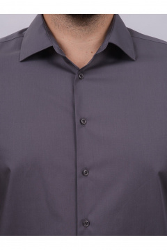 С slim пассированной серой рубашка из хлопкового текстиля Nadex 01-094811/204-24 графитовый - фото 5