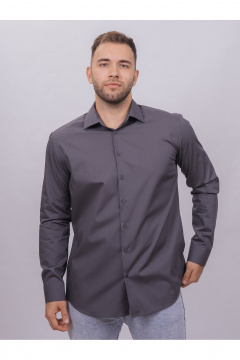 С slim пассированной серой рубашка из хлопкового текстиля Nadex 01-094811/204-24 графитовый - фото 4
