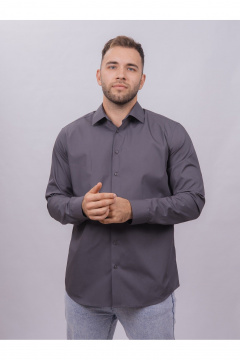 С slim пассированной серой рубашка из хлопкового текстиля Nadex 01-094811/204-24 графитовый - фото 3