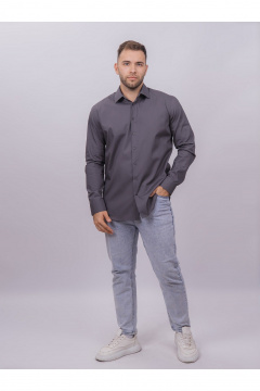 С slim пассированной серой рубашка из хлопкового текстиля Nadex 01-094811/204-24 графитовый - фото 2