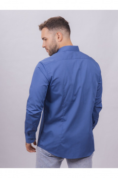 С синяя деловая рубашка из гладкого хлопка с классическим воротником Nadex 01-094811/204-24 деним - фото 5