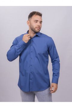 С синяя деловая рубашка из гладкого хлопка с классическим воротником Nadex 01-094811/204-24 деним - фото 4