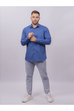 С синяя деловая рубашка из гладкого хлопка с классическим воротником Nadex 01-094811/204-24 деним - фото 3