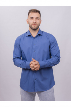 С синяя деловая рубашка из гладкого хлопка с классическим воротником Nadex 01-094811/204-24 деним - фото 1