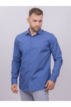 С синяя деловая рубашка из гладкого хлопка с классическим воротником Nadex 01-094811/204-24 деним - фото 2