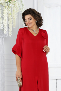 Демисезонный вечерний брючный костюм с туникой из сатина Ninele 6010 алый - фото 2