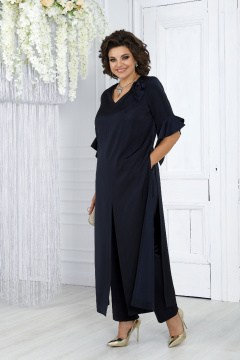 Демисезонный нарядный комплект из сатина: брюки и туника синяя Ninele 6010 темно-синий - фото 2