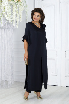 Демисезонный нарядный комплект из сатина: брюки и туника синяя Ninele 6010 темно-синий - фото 5