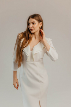 Нарядное платье из текстиля для торжественных мероприятий Стильная леди М-1113 молочный - фото 3