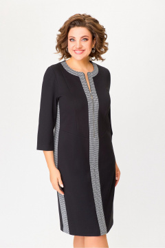 Платье из трикотажа с молнией и вставками демисезон черное Swallow 773 черный+черно-белая_гусиная_лапка - фото 5