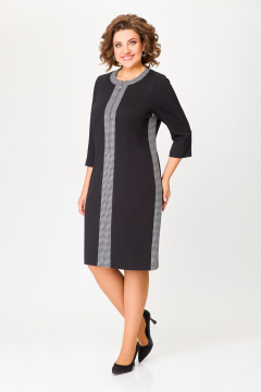 Платье из трикотажа с молнией и вставками демисезон черное Swallow 773 черный+черно-белая_гусиная_лапка - фото 1