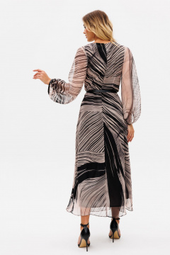 Кэжуал платье из креп-шифона с принтом и ремнем демисезон EOLA 2716.1 бежево-черный - фото 2