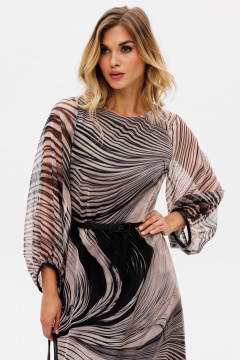 Кэжуал платье из креп-шифона с принтом и ремнем демисезон EOLA 2716.1 бежево-черный - фото 5