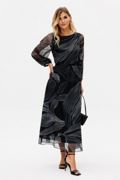 Длина миди платье из креп-шифона с принтом демисезон EOLA 2716.1 черно-белый - фото 4