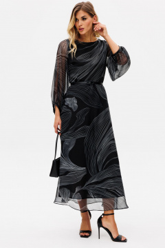 Длина миди платье из креп-шифона с принтом демисезон EOLA 2716.1 черно-белый - фото 3