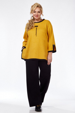 Трикотажный женский джемпер свободного кроя с декоративными элементами Jurimex 3233 горчица - фото 2