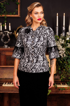 Демисезонный костюм юбка и жакет в стиле Гэтсби из текстаиля и перьев Мода Юрс 2859-1 серебро_зебра - фото 2