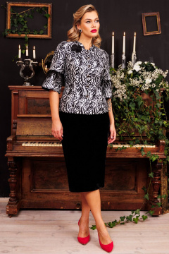 Демисезонный костюм юбка и жакет в стиле Гэтсби из текстаиля и перьев Мода Юрс 2859-1 серебро_зебра - фото 1