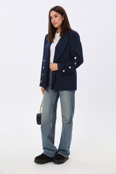 Приталенный жакет из текстиля с карманами и застёжкой на пуговицы LM М73 синий - фото 4