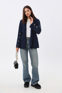 Приталенный жакет из текстиля с карманами и застёжкой на пуговицы LM М73 синий - фото 3