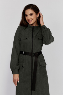 Платье с кокеткой и кулисой из легкого текстиля Verita 2331 хаки - фото 3