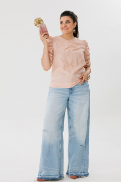 Блуза прямого силуэта из тончайшего текстиля с вырезом V Anelli 1214 рассвет - фото 3