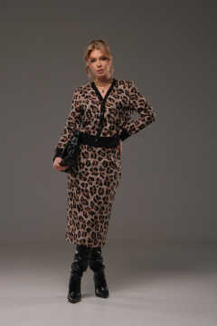 Костюм из трикотажа: джемпер и юбка с довязами Galean Style 903.1 коричневый_леопард - фото 2