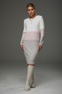 Платье демисезонное прямое из трикотажа с цветовыми вставками Galean Style 915.1 розовый - фото 2