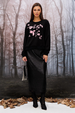 Джемпер укороченный прямого силуэта с печатью и манжетами Butеr 2950 черный-пудра - фото 5