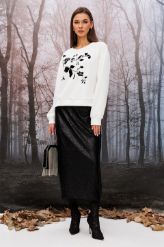 Джемпер короткий прямого силуэта с печатью и планкой Butеr 2950 молочный-черный - фото 4